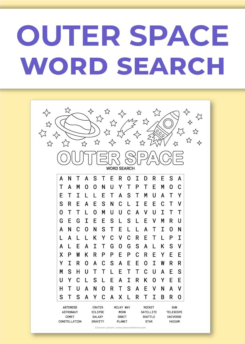 Printable Outer Space Word Search Puzzle - Chevron Lemon inside Free Printable Word Search Space