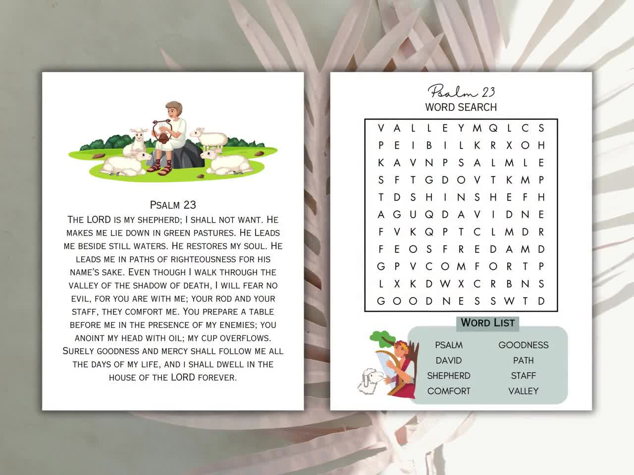 Psalm 23 Printable Bible Memorization Worksheet Sunday School Bible Lesson For Kids Devotional Lord Is My Shepherd Digital Download throughout Psalm 23 Word Search Free Printable