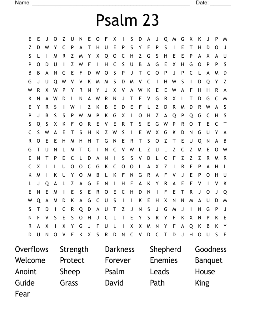 Psalm 23 Word Search - Wordmint inside Psalm 23 Word Search Free Printable