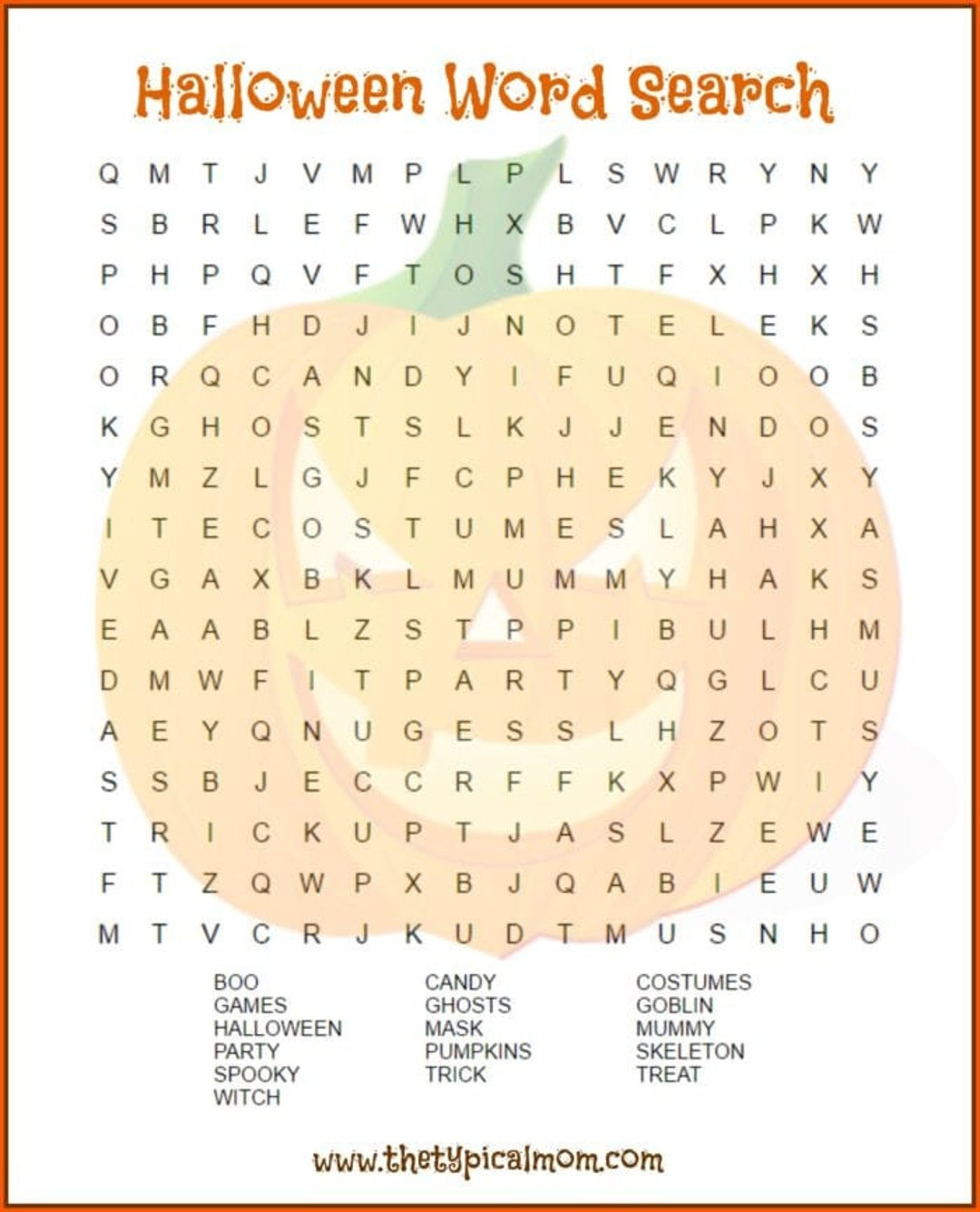 Pumpkin Halloween Word Search Printable - Etsy inside Printable Word Search Halloween