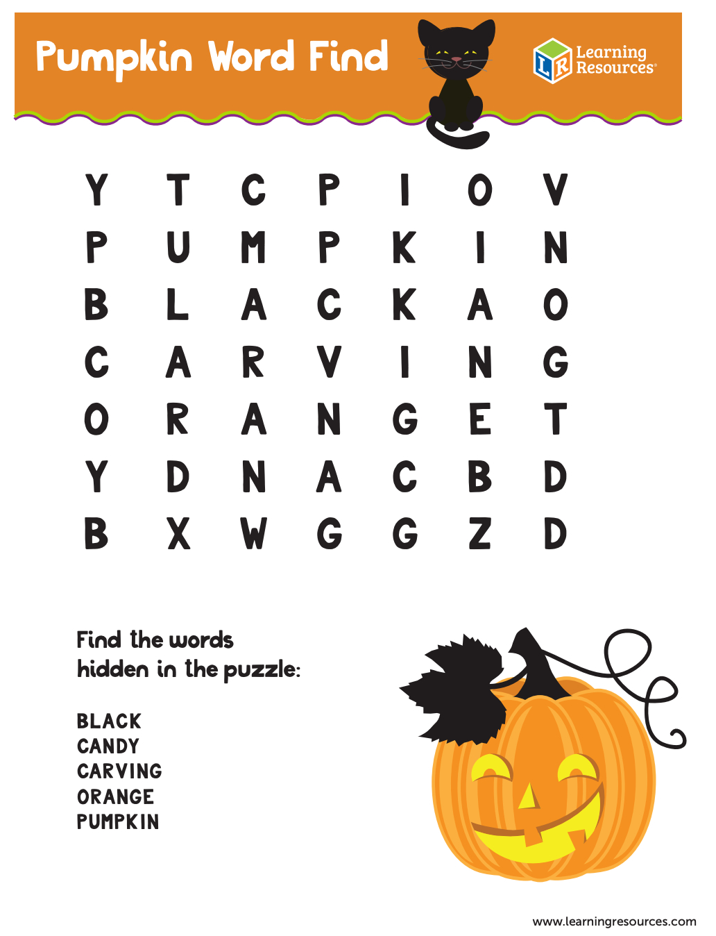 Pumpkin Word Find Printable For Kids | Learning Resources inside Pumpkin Word Search Free Printable