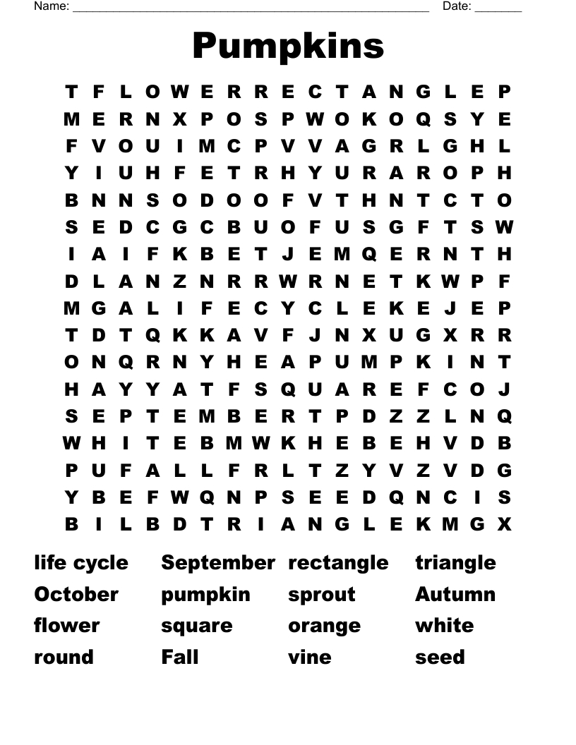 Pumpkins Word Search - Wordmint regarding Pumpkin Word Search Free Printable
