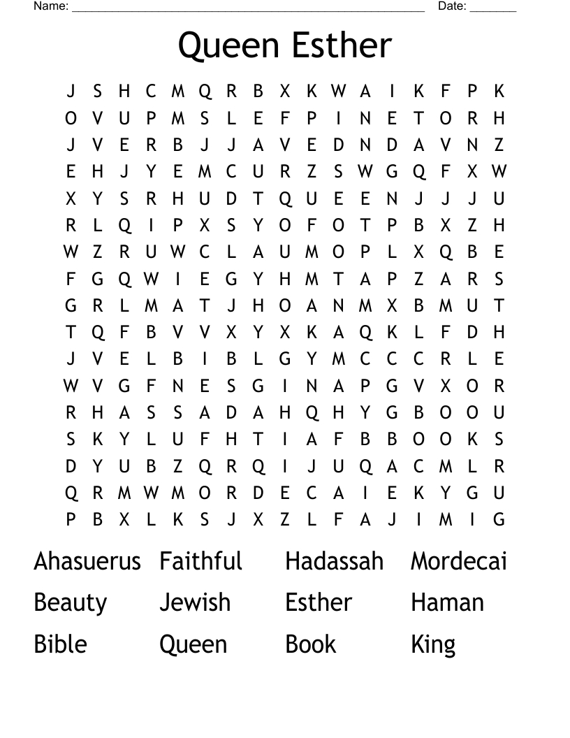 Queen Esther Word Search - Wordmint regarding Queen Esther Word Search Printable