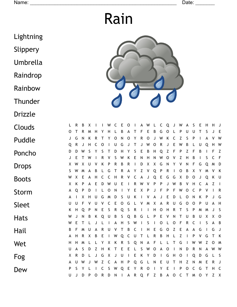 Rain Word Search - Wordmint pertaining to Rainy Day Word Search Printable