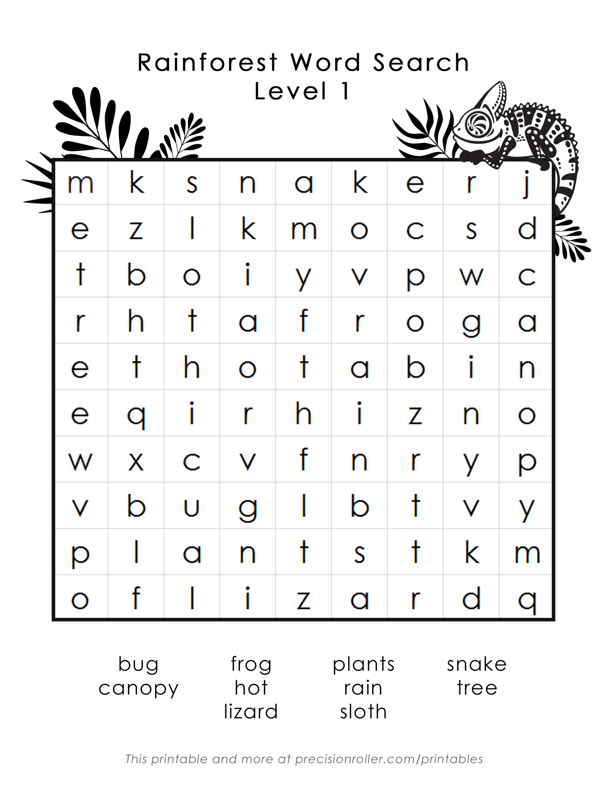 Rainforest-Themed Free Printable Word Search - Precision Printables throughout Free Printable Word Search Easy