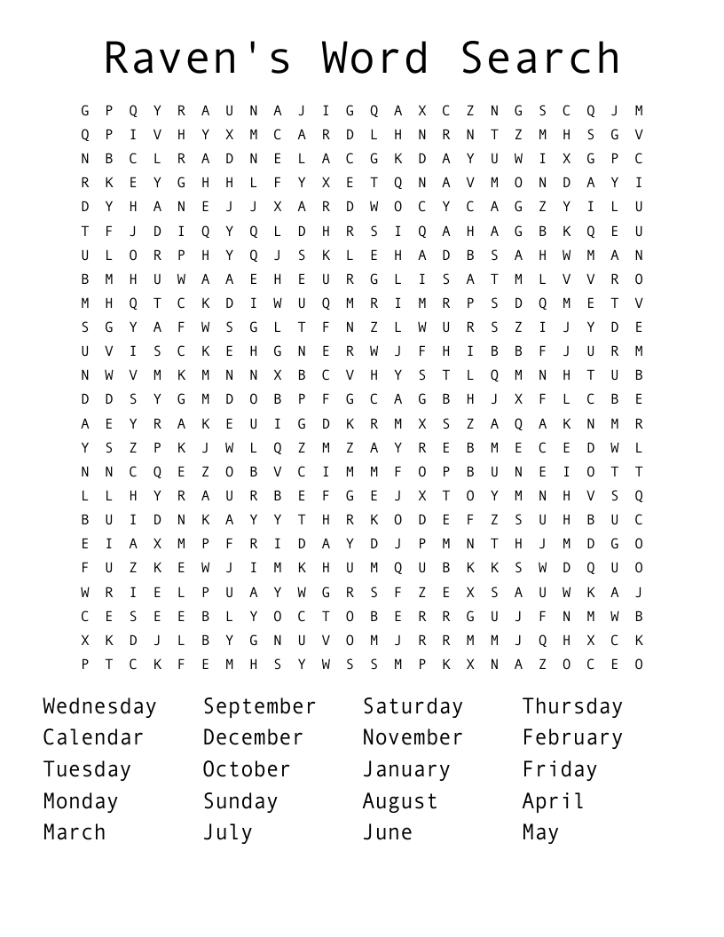 Raven&amp;#039;S Word Search - Wordmint throughout Free Printable Word Search Puzzles The Raven