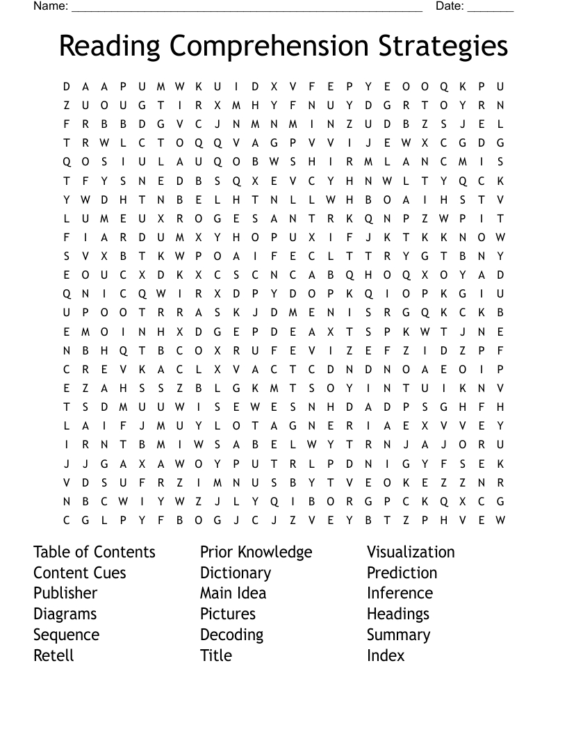 Reading Comprehension Strategies Word Search - Wordmint for Printable Word Search Reading