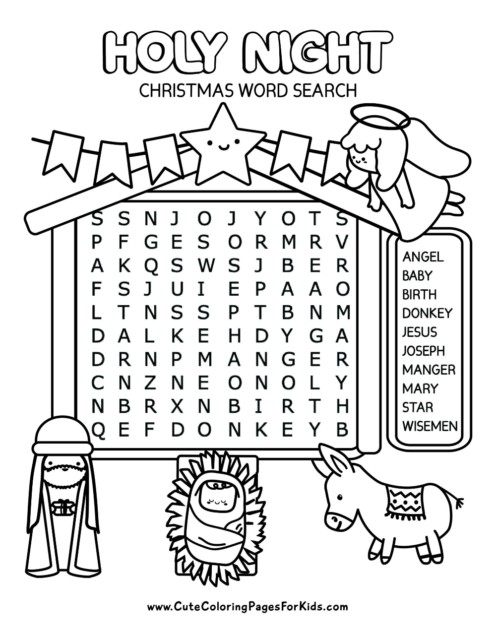 Religious Christmas Word Search - Cute Coloring Pages For Kids inside Religious Christmas Word Search Printable