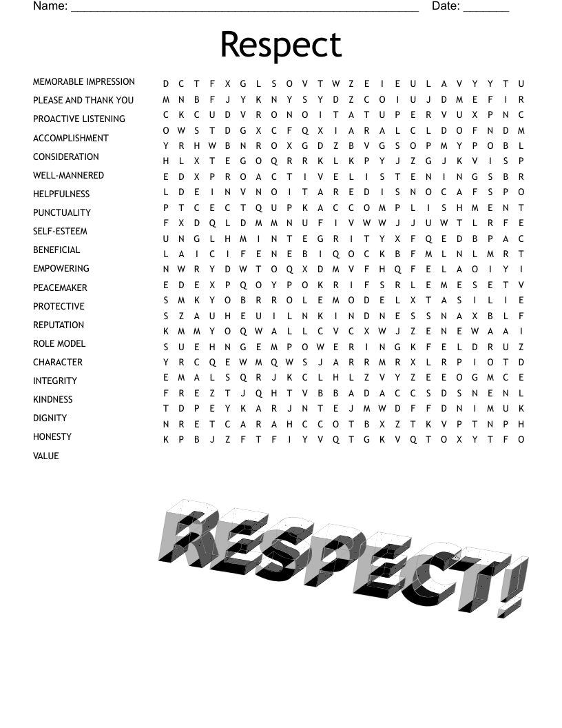 Respect Word Search - Wordmint for Printable Word Search On Respect