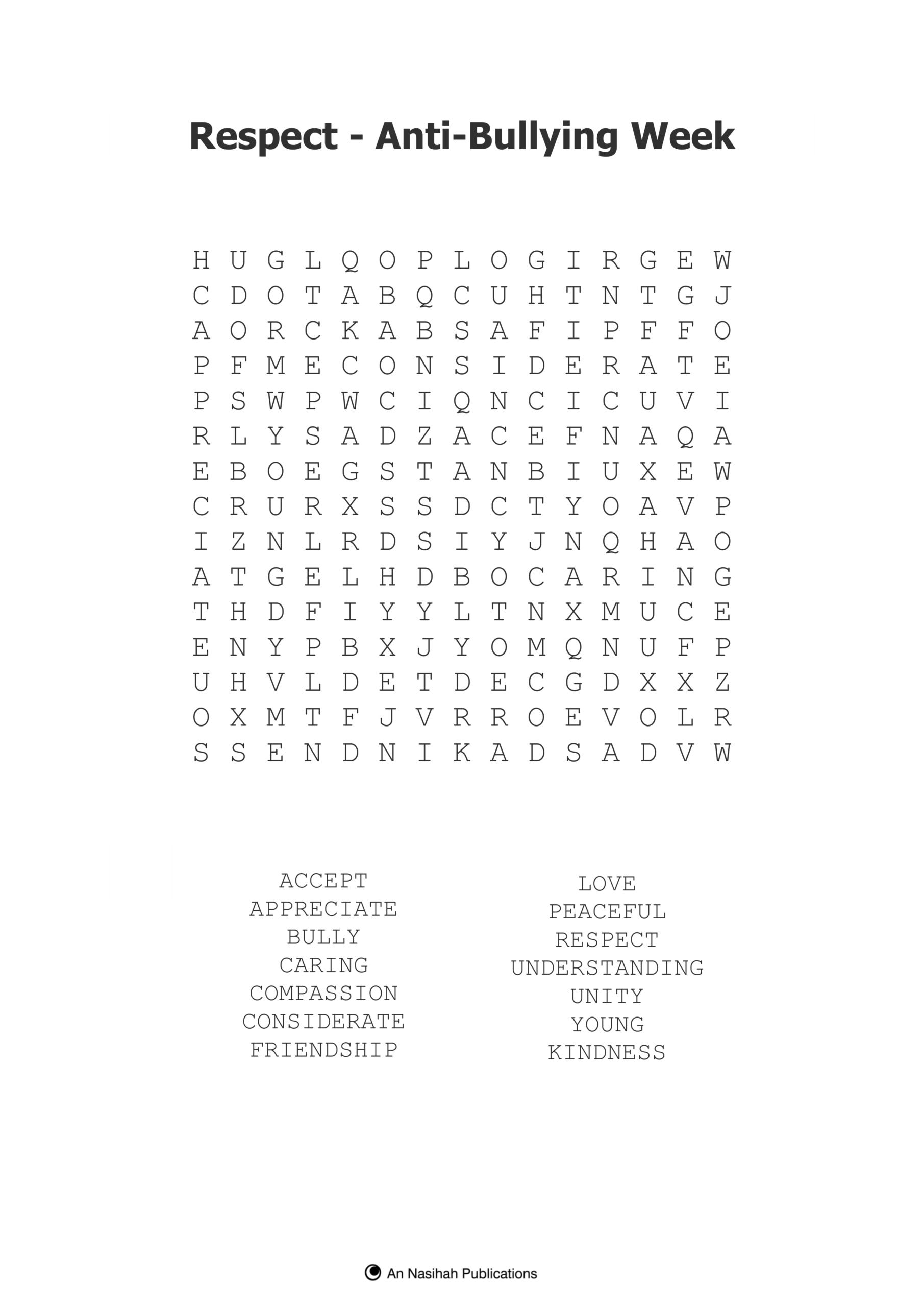 Respect Wordsearch | An Nasihah Publications within Printable Word Search On Respect