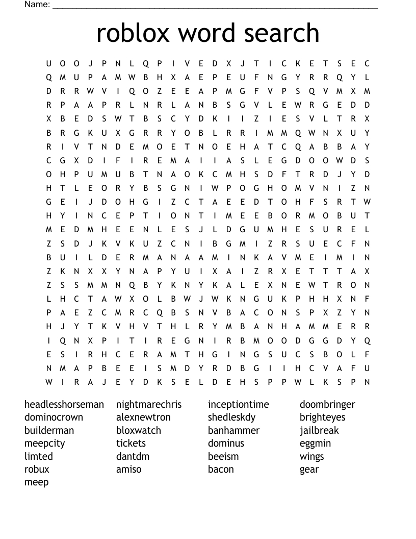 Roblox Word Search - Wordmint with Roblox Word Search Printable