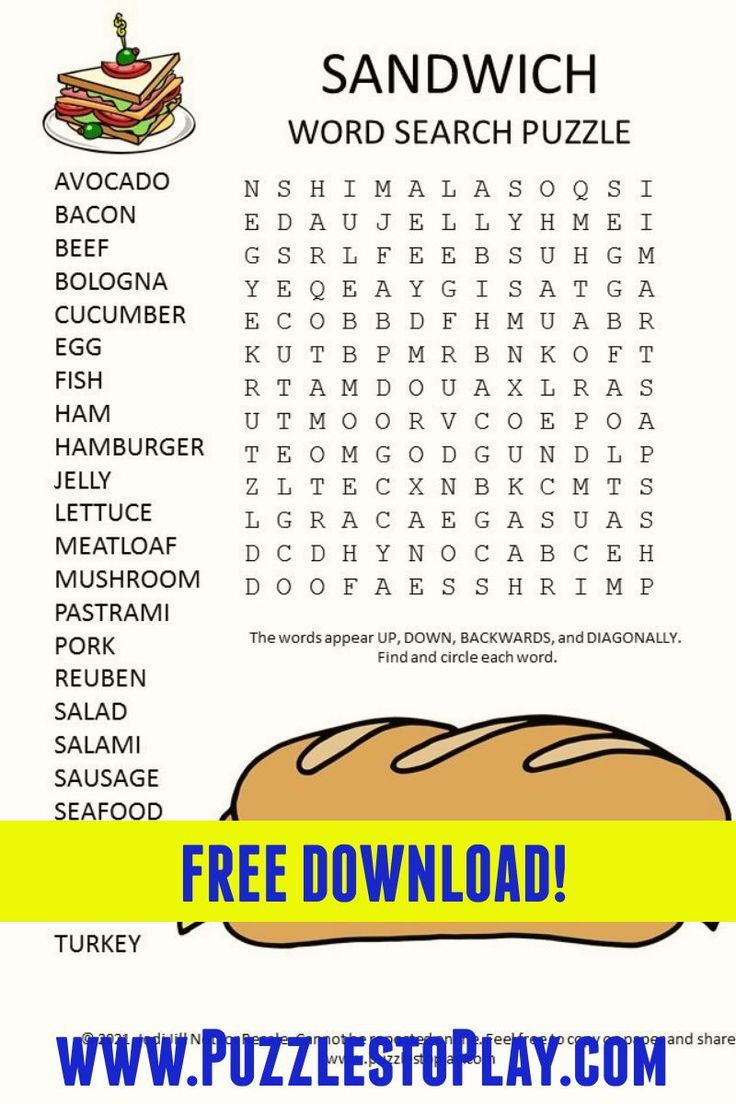 Sandwich Word Search Puzzle inside Printable Word Search Sandwiches