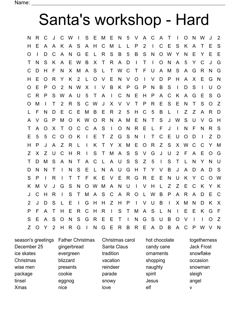 Santa&amp;#039;S Workshop - Hard Word Search - Wordmint intended for Hard Christmas Word Search Printable Free