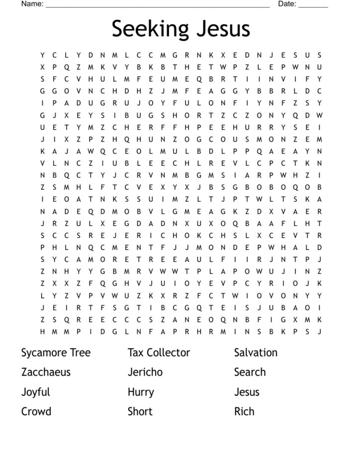 Zacchaeus Word Search Free Printable