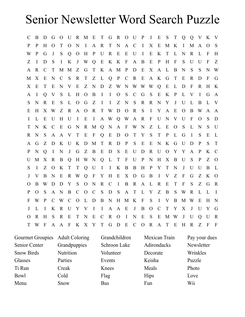 Senior Newsletter Word Search Puzzle - Wordmint with regard to Free Printable Word Search Puzzles For the Elderly