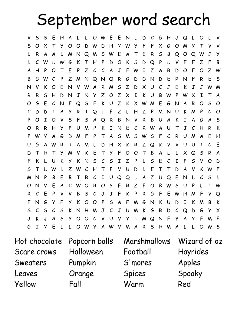 September Word Search - Wordmint intended for Free Printable Word Search September
