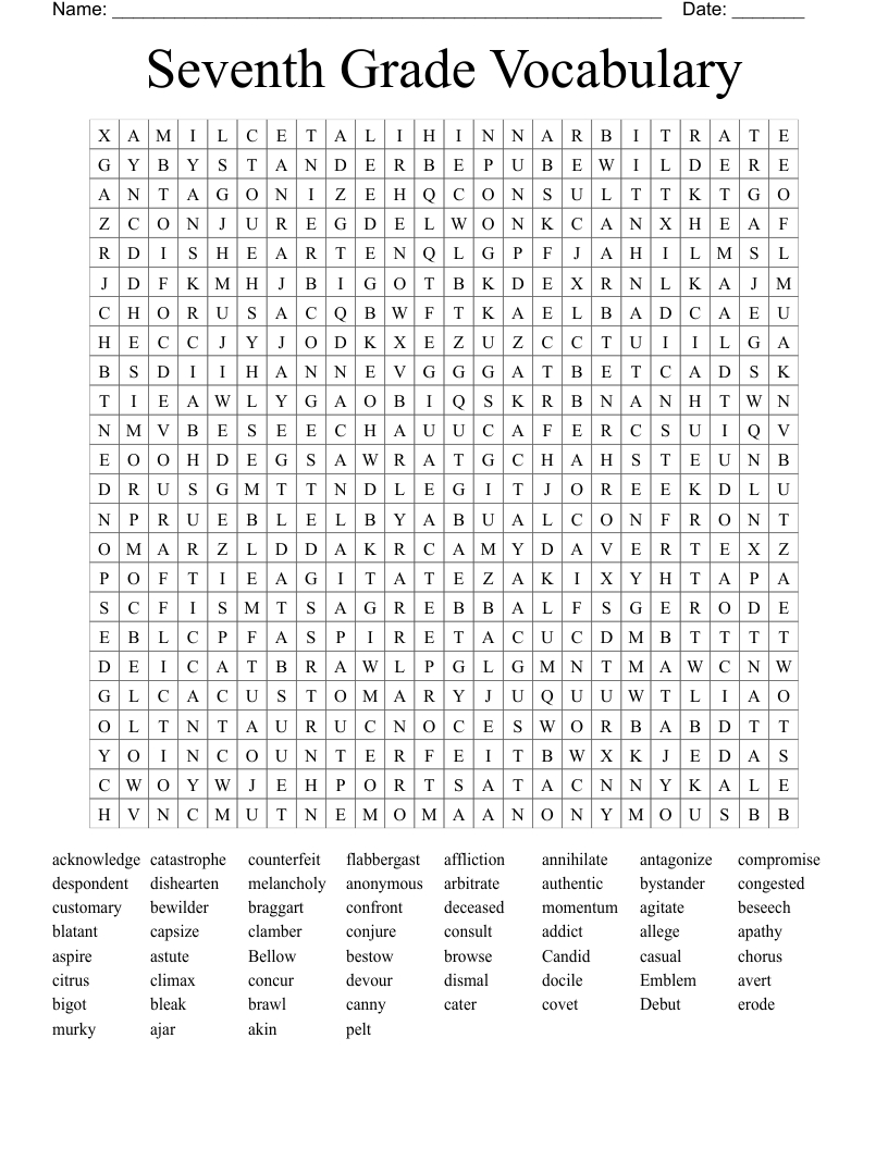 Seventh Grade Vocabulary Word Search - Wordmint pertaining to Printable Word Search 7th Grade