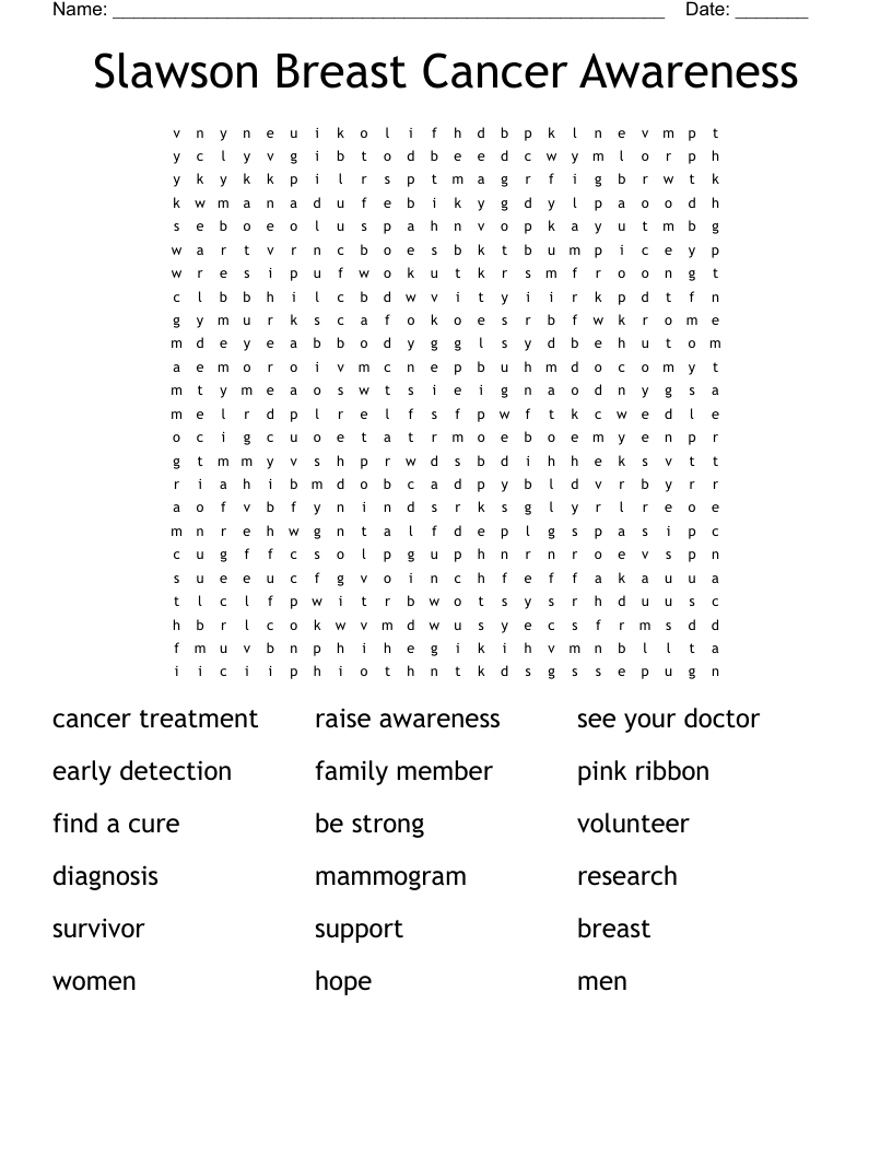 Slawson Breast Cancer Awareness Word Search - Wordmint throughout Free Printable Breast Cancer Word Search