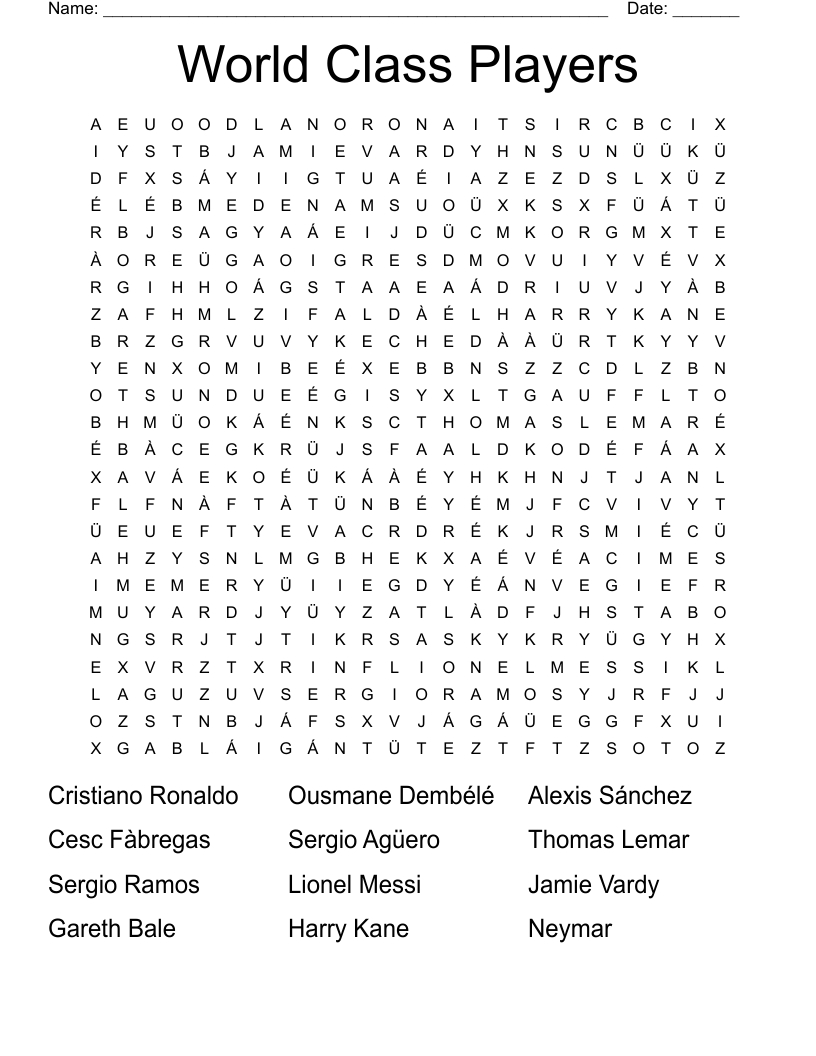 Soccer Players Word Search - Wordmint for Printable Word Search Soccer