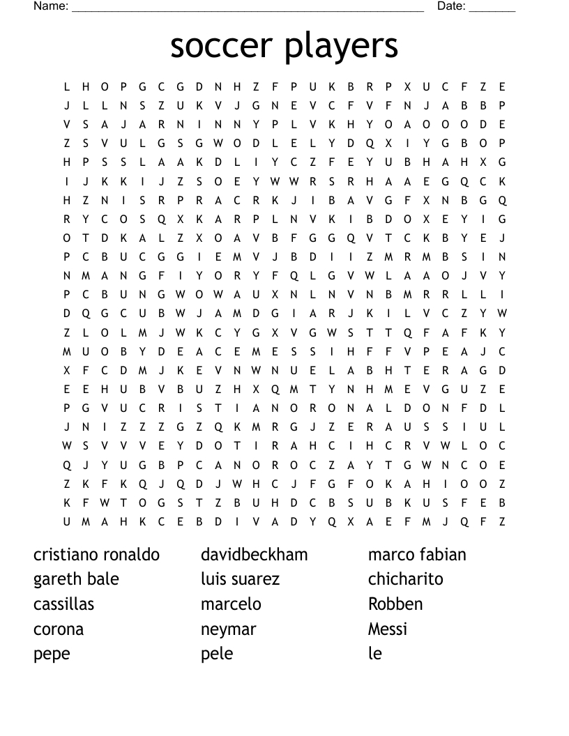 Soccer Players Word Search - Wordmint in Soccer Word Search Printable