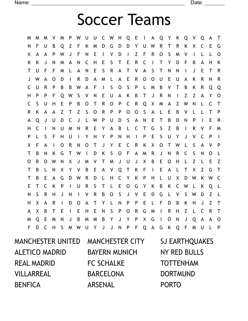 Soccer Teams Word Search - Wordmint with Free Printable Word Search Soccer