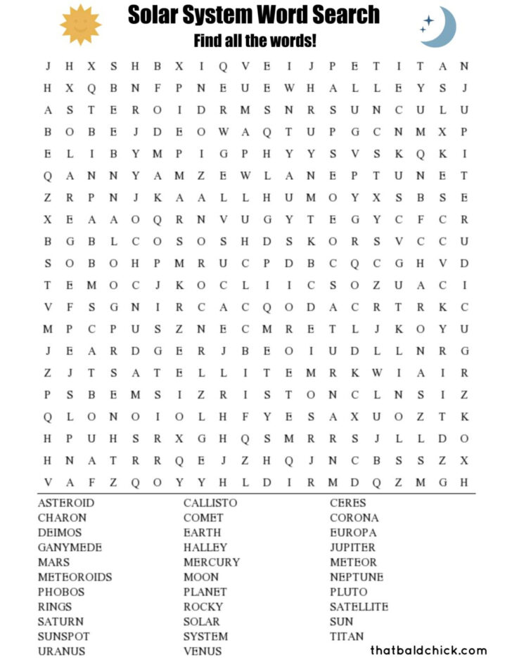 Free Printable Word Search Solar System