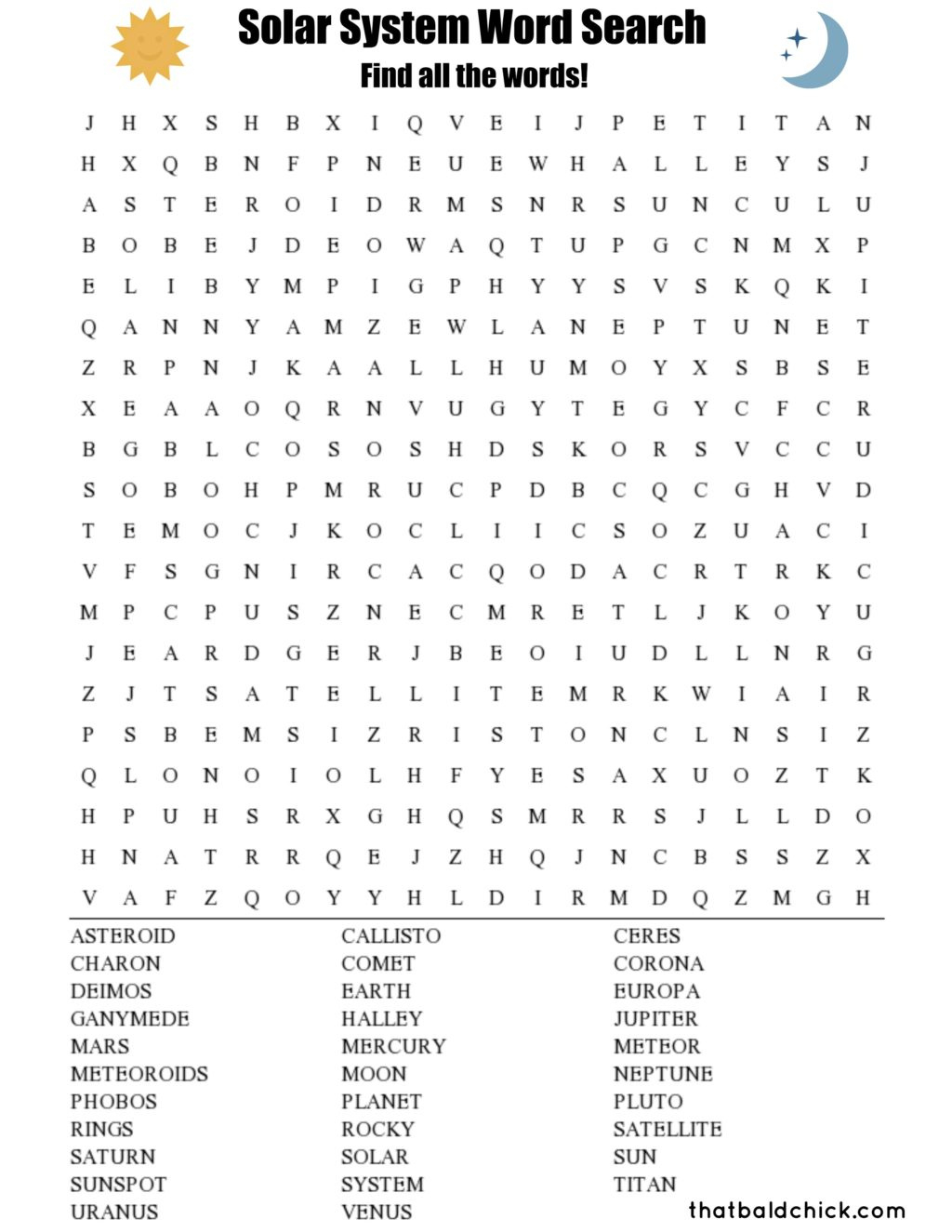 Solar System Word Search regarding Free Printable Word Search Solar System