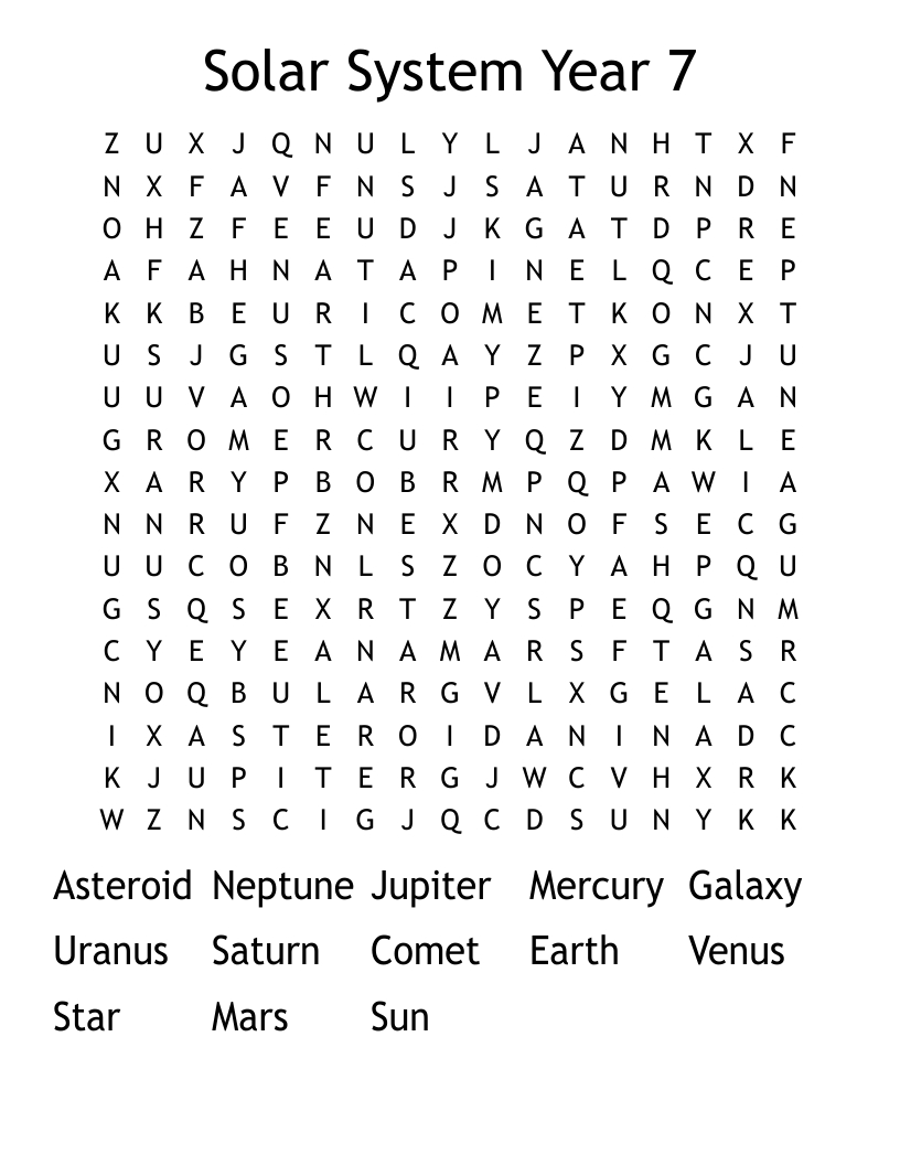 Solar System Year 7 Word Search - Wordmint throughout Word Search 7 Year Old Printable