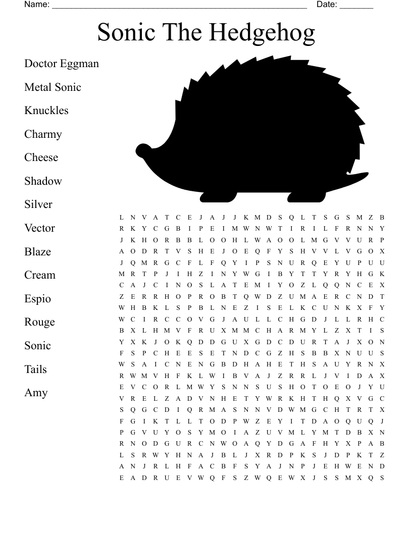 Sonic The Hedgehog Word Search - Wordmint for Sonic Word Search Printable