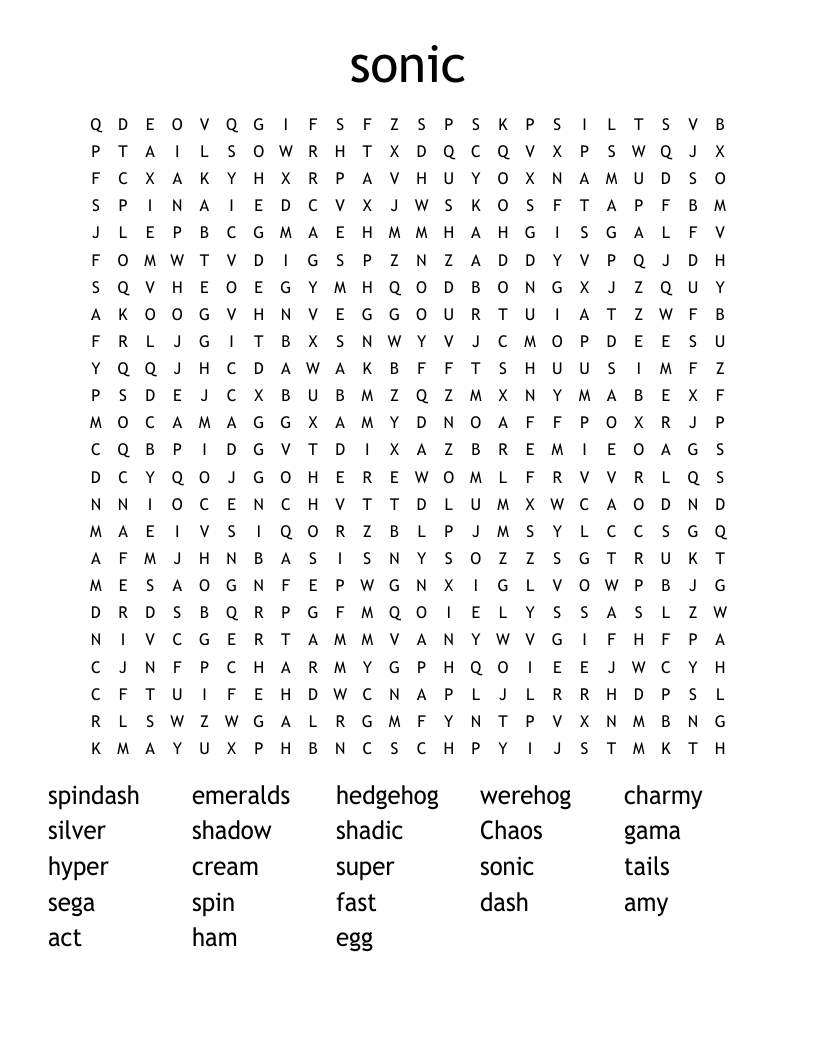 Sonic Word Search - Wordmint within Sonic Word Search Printable