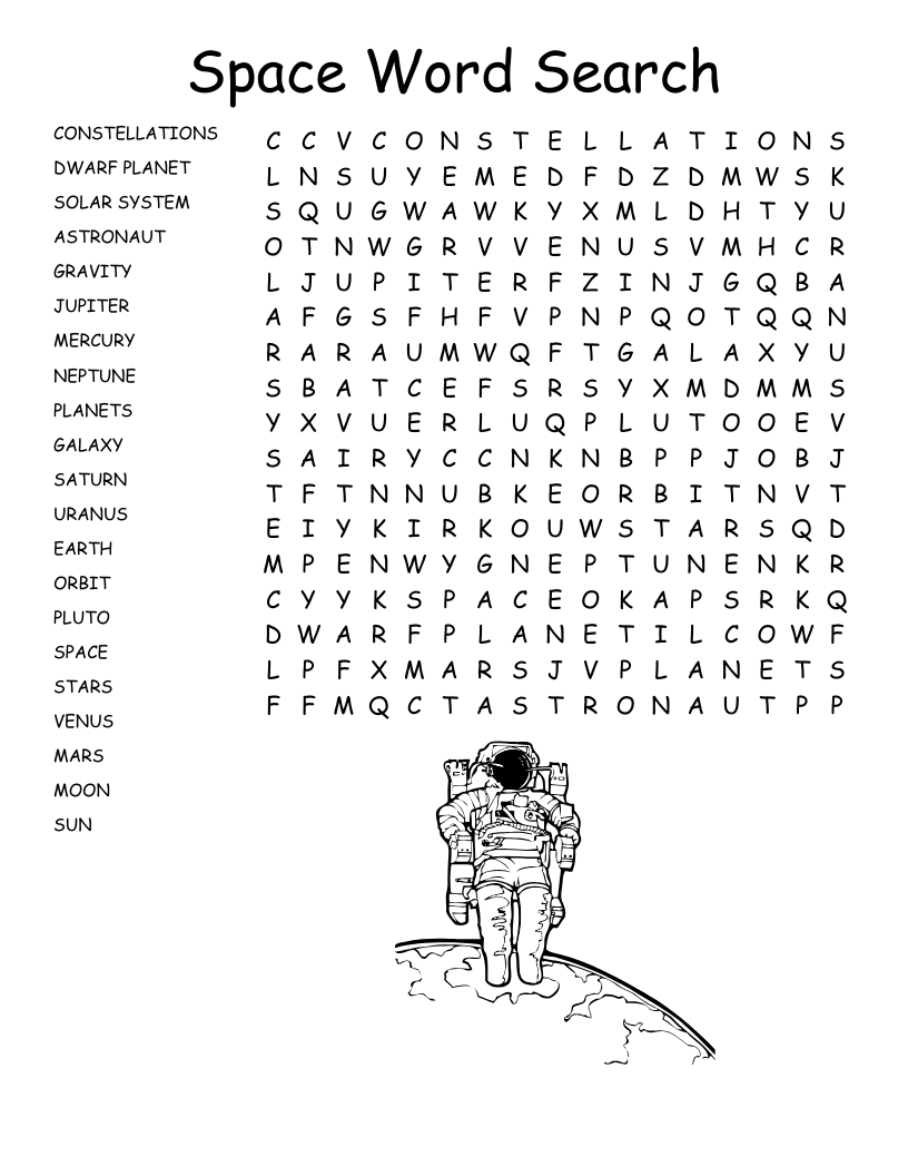Space Word Search - Wordmint in Printable Word Search Astronomy