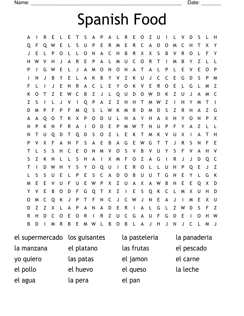 Spanish Food Word Search - Wordmint intended for Spanish Word Searches Printable