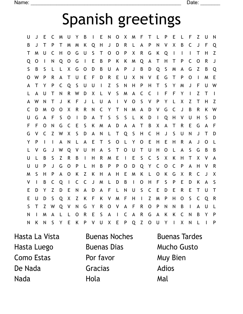Spanish Greetings Word Search - Wordmint for Spanish Word Search Answer Key