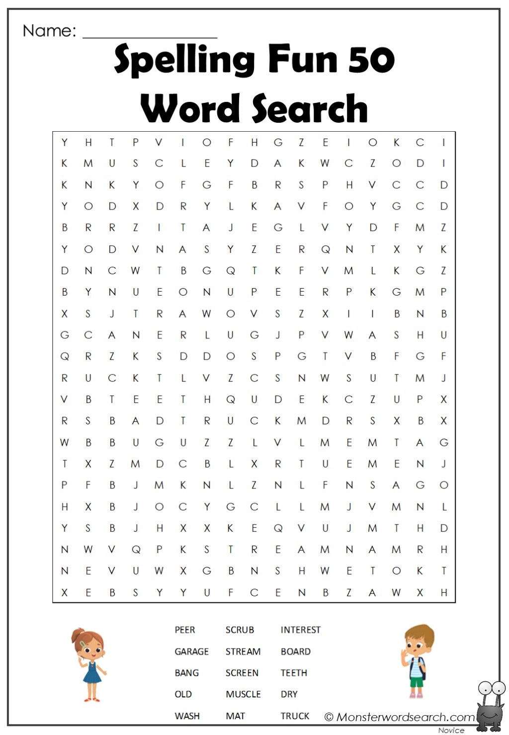 Spelling Fun 50 Word Search - Monster Word Search within 50 Word Word Search Free Printable