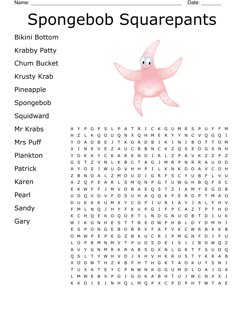 Spongebob Squarepants Word Search - Wordmint inside Spongebob Word Search Printable