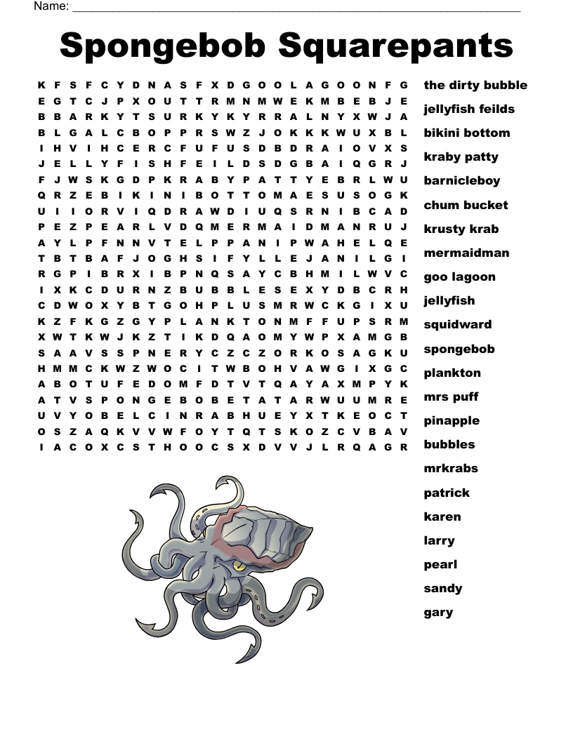 Spongebob Squarepants Word Search - Wordmint within Spongebob Word Search Printable