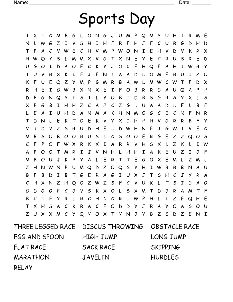 Sports Day Word Search - Wordmint with Sports Word Search Puzzles Printable
