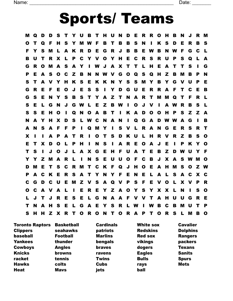 Sports/ Teams Word Search - Wordmint pertaining to Printable Word Search Sports