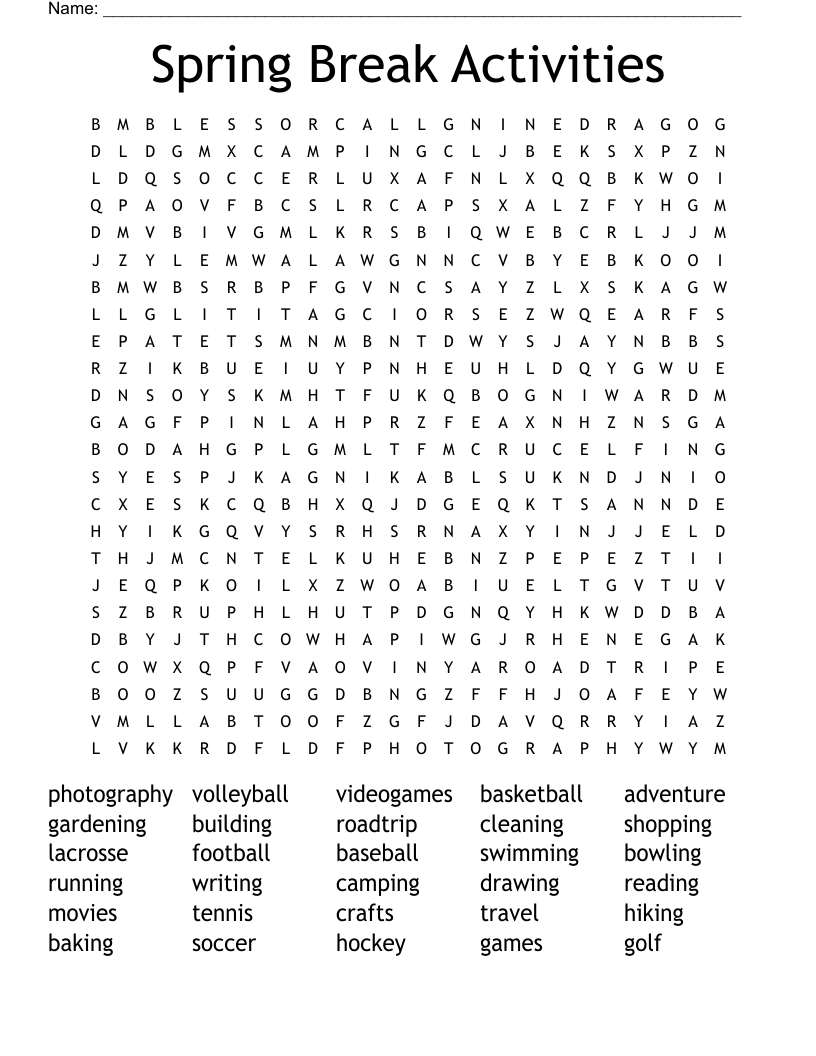 Spring Break Activities Word Search - Wordmint with Printable Word Search Spring Break