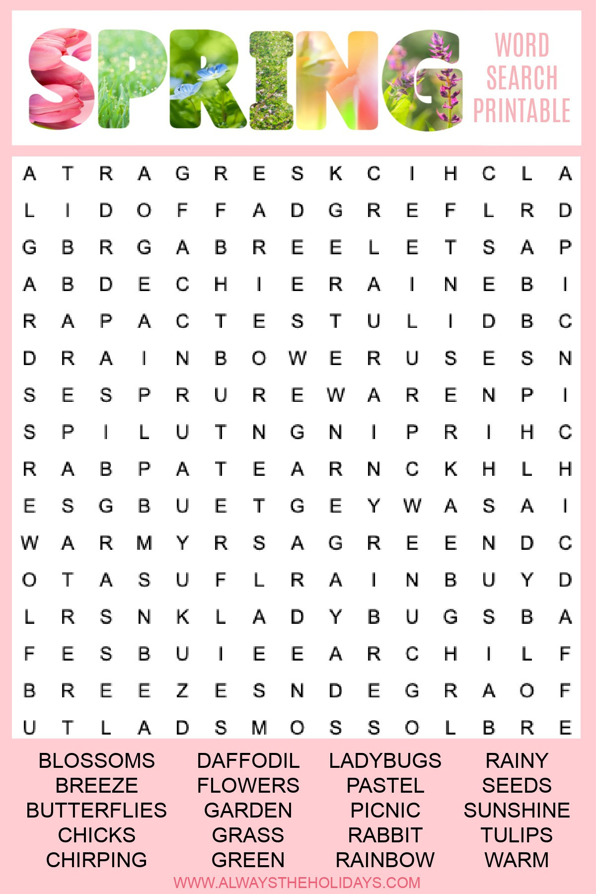 Spring Word Search Printable - Free Word Find With Answer Key in Springtime Word Search Printable