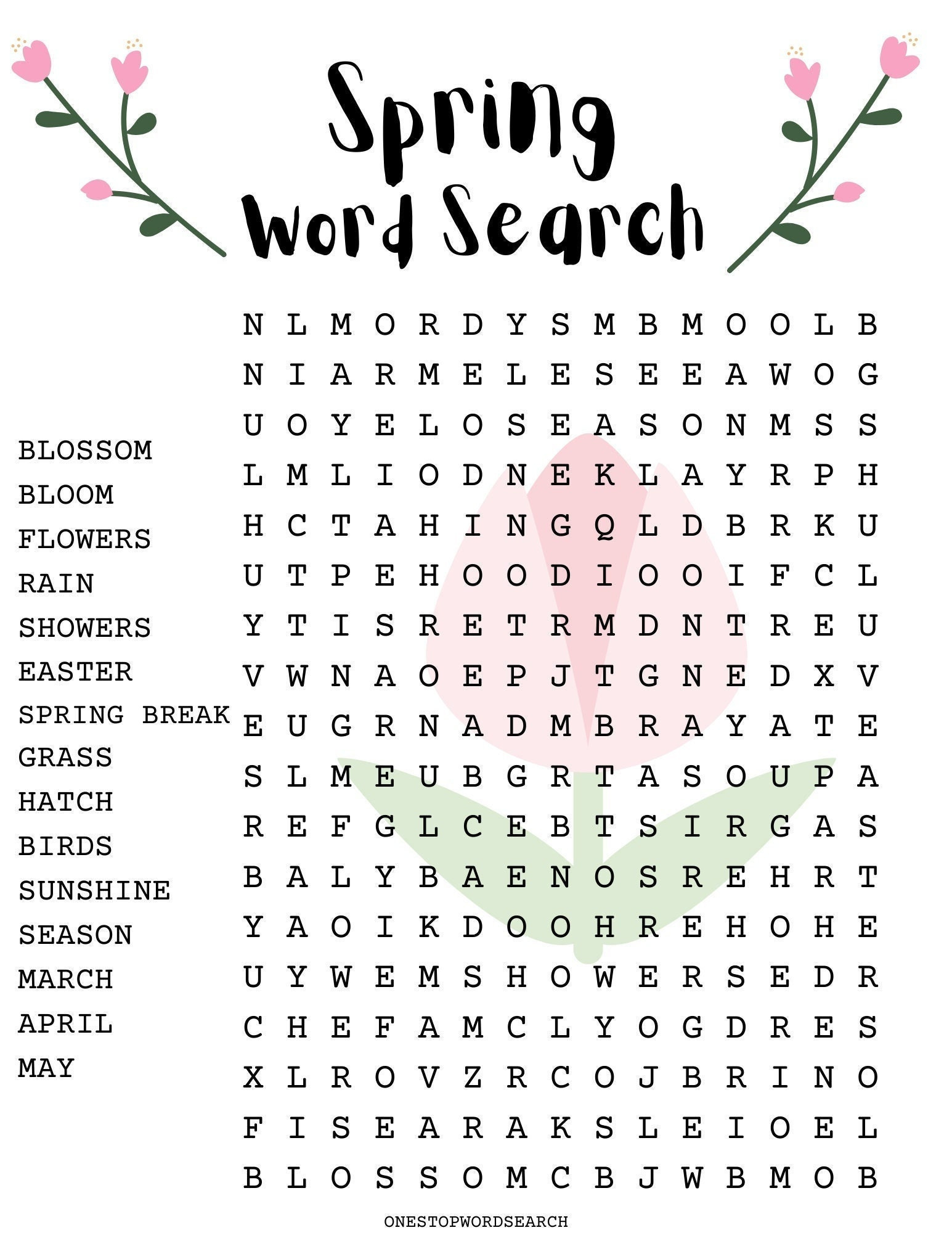 Spring Word Search Puzzle With Answer Sheet| Seasonal Games within Word Search Printable Spring