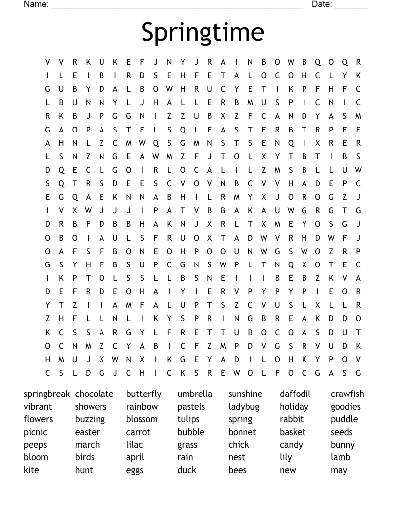 Springtime Word Search - Wordmint for Springtime Word Search Printable