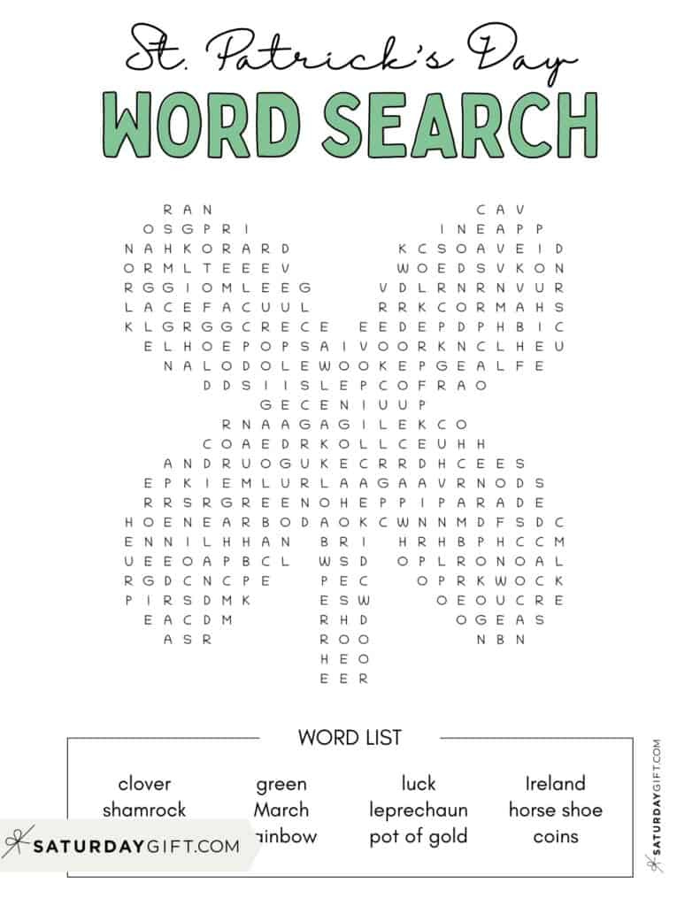 St. Patrick&amp;#039;S Day Word Search - Cute &amp;amp; Free Printables | Saturdaygift regarding St Patricks Day Word Search Free Printable