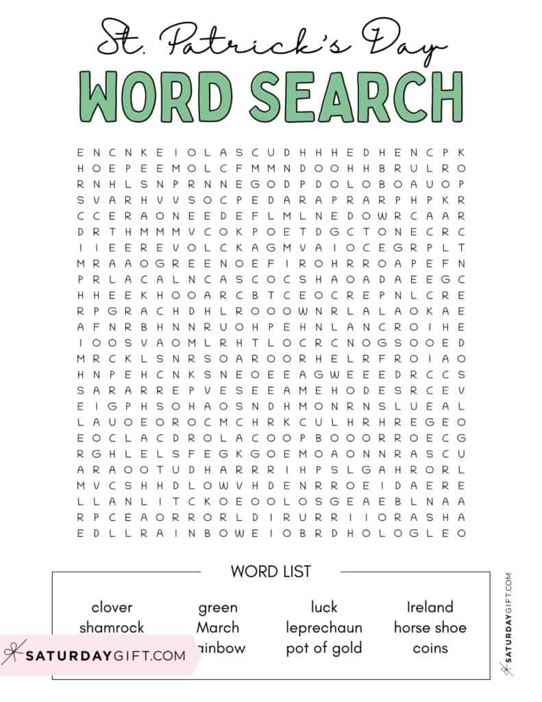 St. Patrick&amp;#039;S Day Word Search - Cute &amp;amp; Free Printables | Saturdaygift throughout St Patrick Word Search Printable