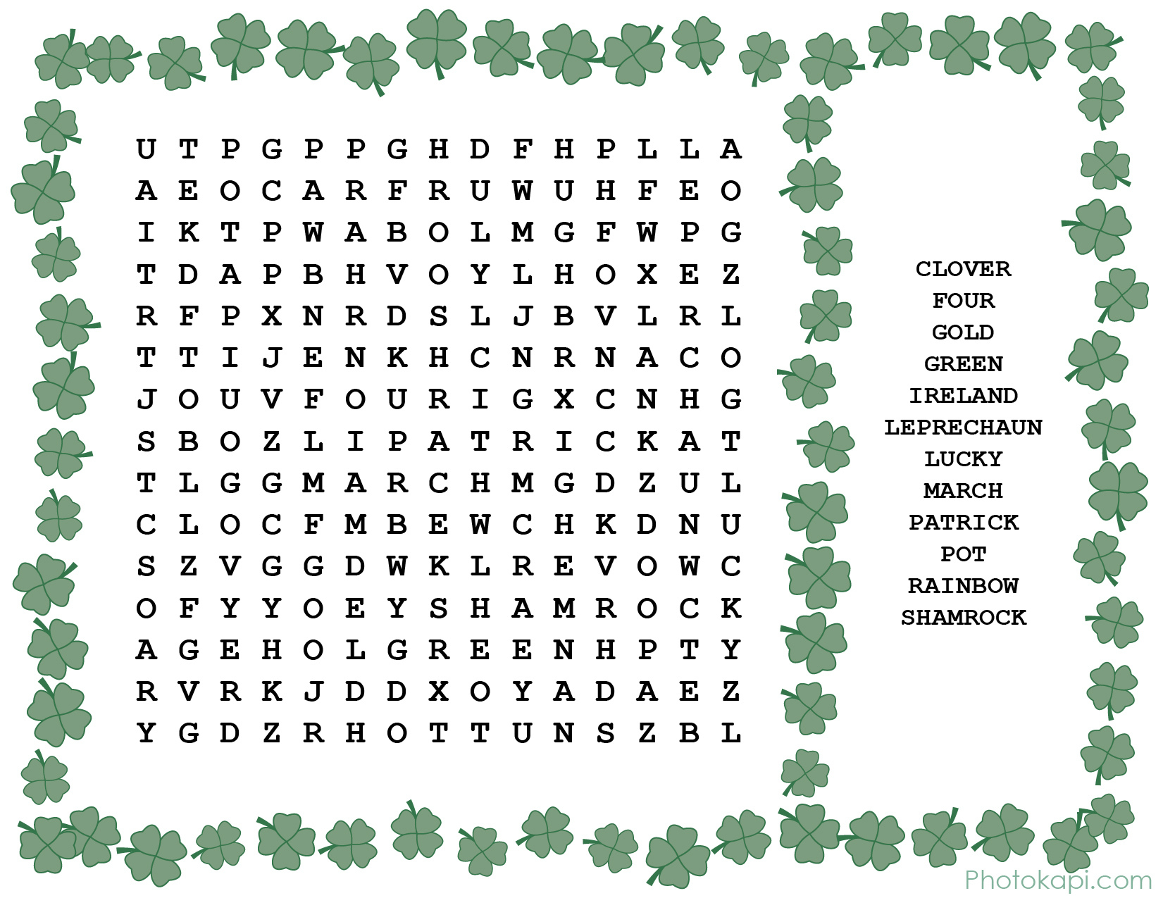 St. Patrick&amp;#039;S Day Word Search – Photokapi pertaining to St Patrick Word Search Printable