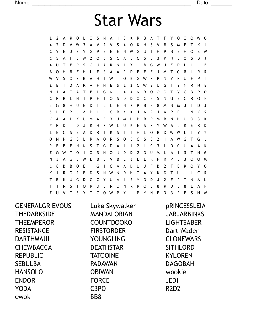 Star Wars Word Search - Wordmint intended for Star Wars Printable Word Search