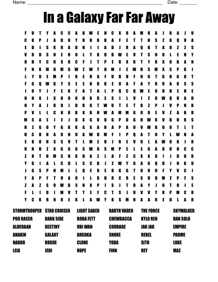 Star Wars Word Search Printable