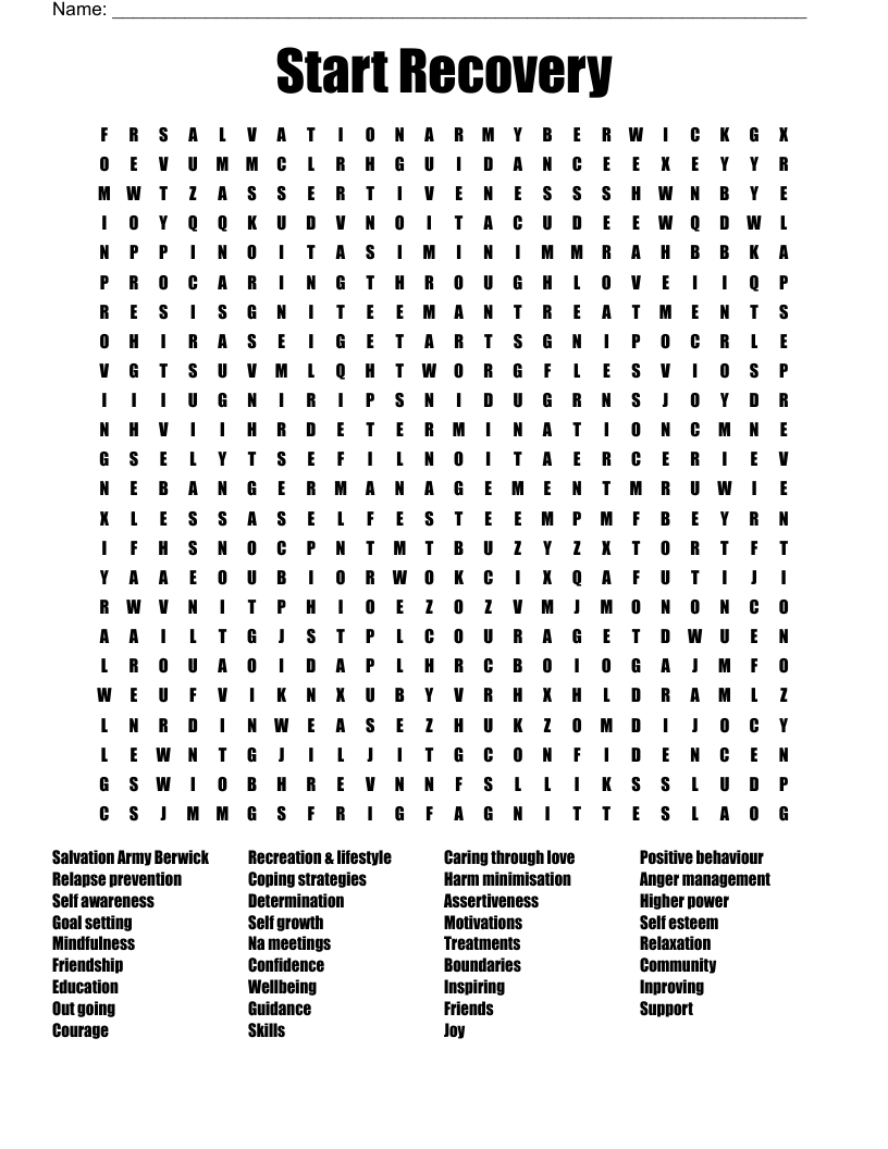 Start Recovery Word Search - Wordmint with regard to Recovery Word Search Printable