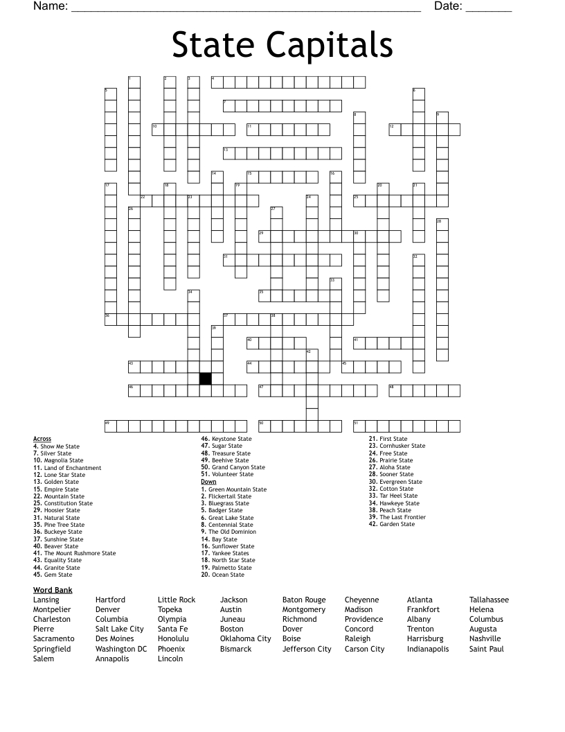 State Capitals Crossword - Wordmint within Free Printable Word Search Puzzles Usa State Capitals