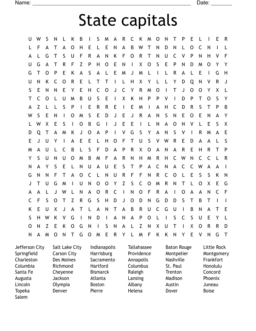 State Capitals Word Search - Wordmint with Free Printable Word Search Puzzles Usa State Capitals